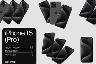 21款苹果iPhone 15 Pro手机APP界面作品集设计屏幕展示贴图PSD样机模板 iPhone 15 Pro Mockups