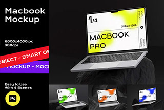8款工业风背景苹果MacBook笔记本电脑屏幕演示样机模板 Laptop Mockup