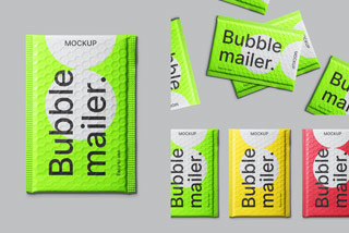 气泡泡沫快递包裹包装塑料袋设计展示贴图PSD样机模板 Bubble Mailer Mockups Pack