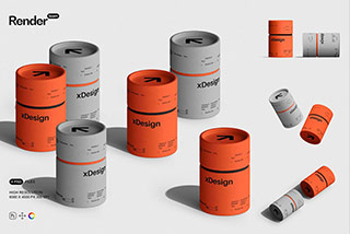 4款时尚茶叶产品包装纸桶纸罐设计展示样机贴图PSD模板 Paper Tubes Mockups