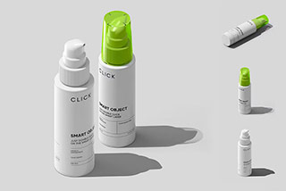 7款化妆品泵瓶按压瓶包装设计贴图ps样机素材Isometric Pump Bottle Mockup