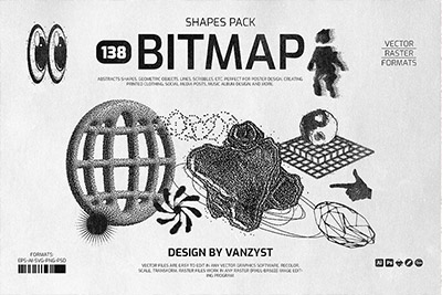 138款潮流复古街头嘻哈酸性像素颗粒抽象几何AI矢量图形素材 138 Bitmap Vector Shapes Pack