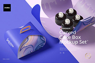 5款高级弧形糕点蛋糕包装纸盒设计展示效果图PSD样机模板素材 Curved Cake Box Mockup Set 2 creatsy5