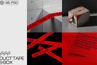 高级工业风品牌VI设计胶带包装纸盒名片信纸信封展示效果图PSD样机 Duct tape & Box mockups