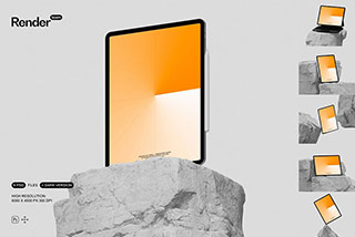 6款工业风石头背景苹果iPad Pro平板电脑屏幕演示样机模板 iPad Mockup Set