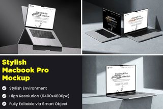 2023 款 16 英寸 MacBook Pro样机模板 Stylish Macbook Pro Mockup
