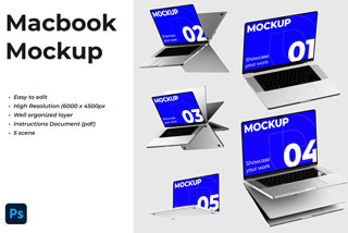 5款苹果笔记本电脑MacBook Pro屏幕演示样机PSD模版 Macbook Pro Mockup