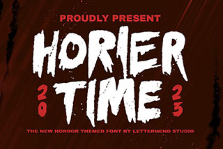 Horier Time恐怖杂志海报标题设计装饰英文字体素材 