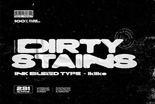 Dirty Stains – Ink Bleed Type复古做旧墨印粗糙毛边杂志海报电影标题设计英文字体