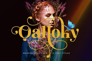 Qalloky优雅复古杂志海报封面标题设计衬线英文字体素材
