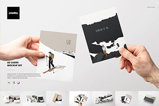 18款手持A2卡节日明信片卡片名片设计展示手势效果图PS贴图模板素材 A2 Cards Mockup Set