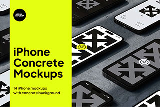 14款暗黑工业风苹果iPhone 15 Pro手机屏幕演示贴图UI设计作品展示样机模板 iPhone Concrete Mockups