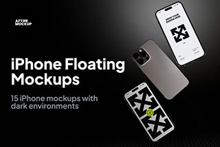 15款暗黑工业风苹果iPhone 15 Pro手机APP界面设计作品集样机模板 iPhone Floating Mockups