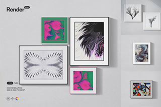4款时尚室内相框挂画海报艺术设计展示效果图PSD样机模板素材 Picture Frame Mockup Set