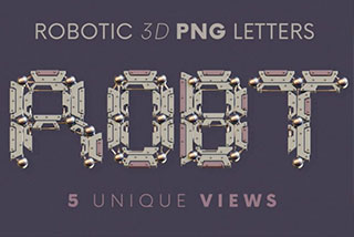 逼真赛博朋克工业风机器人金属3D立体字母数字符号PNG免抠图设计素材 Robotic – 3D Lettering