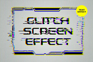 故障文字PS效果未来科幻赛博朋毛刺标题字体LOGO设计PS特效样机模板 Glitch Screen Text & Logo Effect