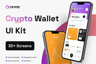 30+屏金融科技加密货币电子钱包APP界面设计Figma模板套件 Crypee – Crypto Wallet Mobile Apps UI Kit