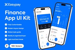 100+屏金融理财电子钱包APP软件界面Figma模板套件 Easypay – Finance App UI Kits