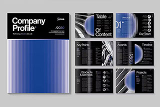 现代企业年度报告宣传画册业务简介手册图文排版设计INDD模板素材 Company Profile Brochure Template