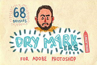 68款干画笔笔粗糙艺术绘画效果PS笔刷素材包 68 Dry Markers Photoshop Brushes