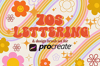 29款70年代复古颗粒噪点花朵星星线条iPad Procreate笔刷绘画素材 70s Lettering Procreate Brushes