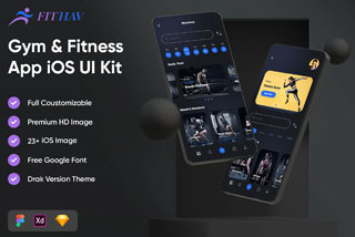 23屏暗黑健身软件APP界面设计模板Figma、sketch套件 Gym & Fitness App iOS UI Kit