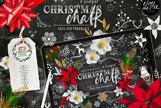 173款圣诞节主题粉笔艺术绘画效果iPad Procreate笔刷设计素材 Christmas Chalk Procreate Brushes