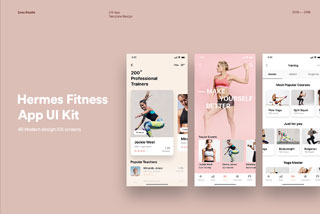 40屏体育锻炼健身APP界面设计Sketch模板套件 Hermes Fitness Mobile App UI Kit