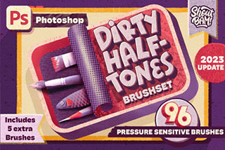 190+款复古肮脏半色调手绘漫画上色PS笔刷素材套装 Dirty Halftones Photoshop Brush Set