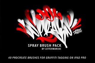 40套潮抽象流街头涂鸦喷雾喷漆喷筒手绘艺术效果Procreate笔刷素材 Spray Brush Pack for Graffiti