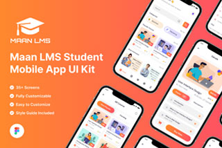 35+屏学生在线课程教育教学移动应用程序APP界面设计Figma模板套件 Maan LMS- Student Mobile App Flutter iOS & Android UI Kit