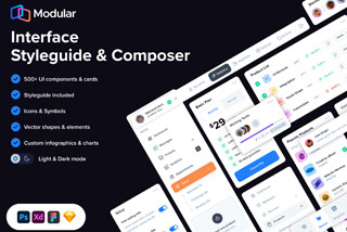 500+款APP&网站WEB界面设计卡片UI套件素材包 Modular – UI Styleguide & Composer