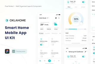 60+屏智能家居移动应用APP软件界面设计Figma模板套件 Oklahome – Smarthome Mobile App UI Kit