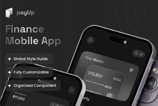 40+炫酷暗黑金融理财财务管理手机银行电子钱包APP界面设计Figma模板套件 payUp – Finance Mobile App UI Kit