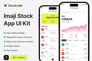 30+屏金融理财股票软件APP界面设计Figma模板套件 Stockvest – Stock App Mobile UI Kit