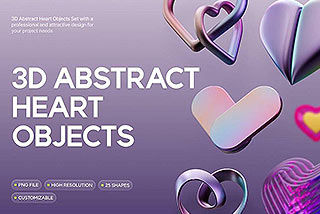 25款情人节3D心形爱情图标抽象艺术PNG素材 3D