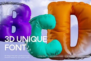 36款节日生日庆祝3D立体气球风格字母数字PNG免抠图素材 3D Unique Font