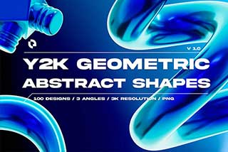 300款3D立体几何抽象艺术图形Icons图标PNG免抠图设计素材 Y2K Geometric Shape – 3D Icon Set