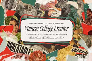 590款复古美式人物动物植物风景古董撕纸拼贴艺术PNG免抠图设计素材 Ultimate Vintage Collage Creator