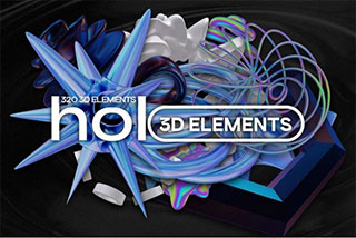 320款3D立体全息镭射金属质感抽象几何图形PNG免抠图设计素材 Holo 3D – 320 3D Elements