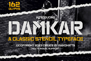Damkar Classic Stencil Typeface时尚杂志品牌设计无衬线英文字体下载