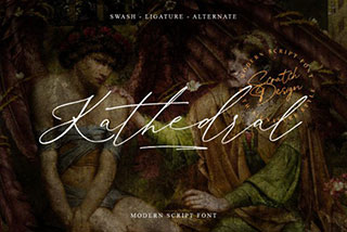 Kathedral时尚复古手写体杂志海报签名装饰手写英文字体