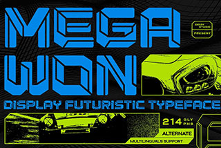 Megawon Futuristic Modern Sport未来科幻赛博朋克工业机甲杂志海报设计无衬线英文字体