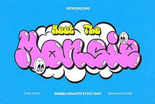 Monsie-Bubble Graffiti Font复古Y2K风手绘涂鸦气泡泡泡卡通海报电影杂志标题英文字体