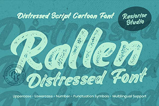 Rallen Distressed复古老式卡通打字机手写风格企业品牌LOGO标题设计手写英文字体