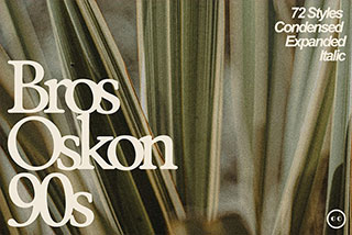 ZT Bros Oskon 90s – 72 Styles 复古印刷风创意杂志海报包装标题平面排版设计PS衬线家族英文字体安装包