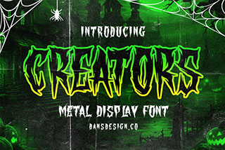CREATORS Modern Blackletter Metal Horror Font 复古Y2K纹身地下摇滚死亡金属恐怖万圣节海报标题装饰英文字体