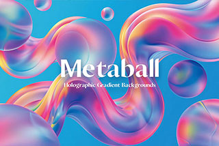 10款梦幻镭射气泡水珠扭曲渐变科技海报背景底纹图片素材Bright Gradient Metaball Shape Backgrounds