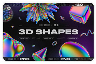 102款抽象不规则彩虹镭射渐变立体三维3D艺术图形设计素材 Iridescent geometric 3D shapes Vol.3