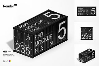 3款货车货物集装箱外观贴图效果样机PSD模板 Cargo Container Mockup Set
